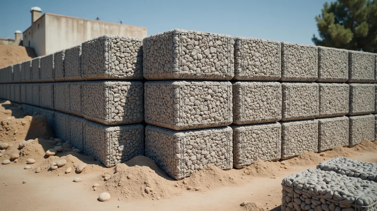 Mur en gabions dans le Gard