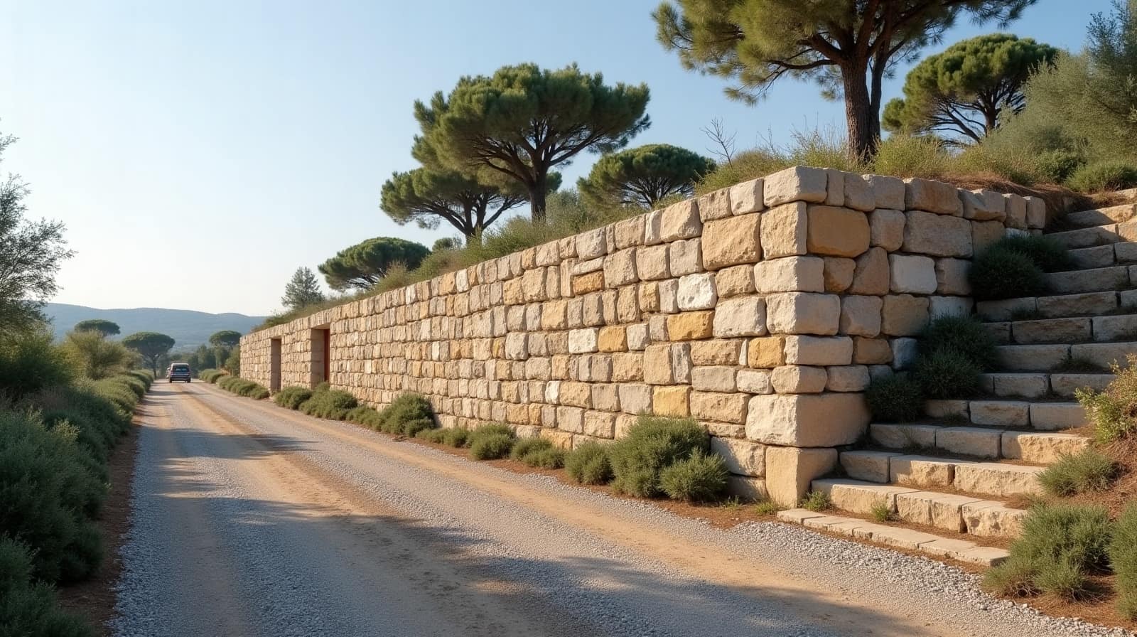 Mur de soutènement en gabions sur une pente douce à Clarensac
