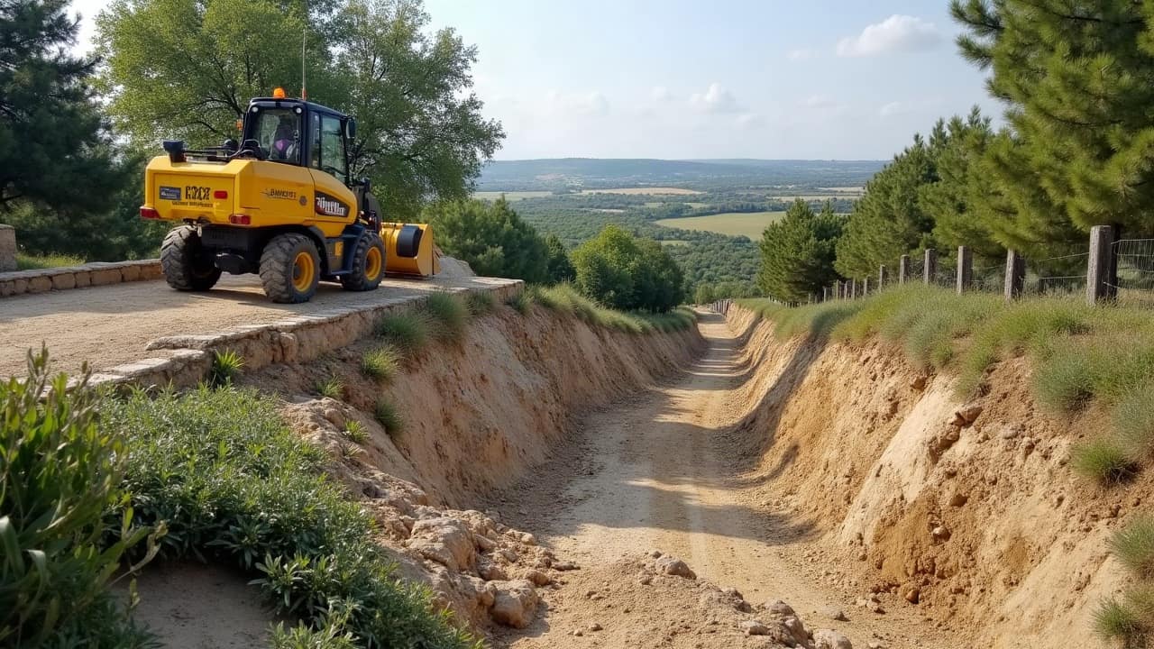 Talus reprofilé avec une pente adoucie et un couvert végétal en cours d'installation sur la surface stabilisée